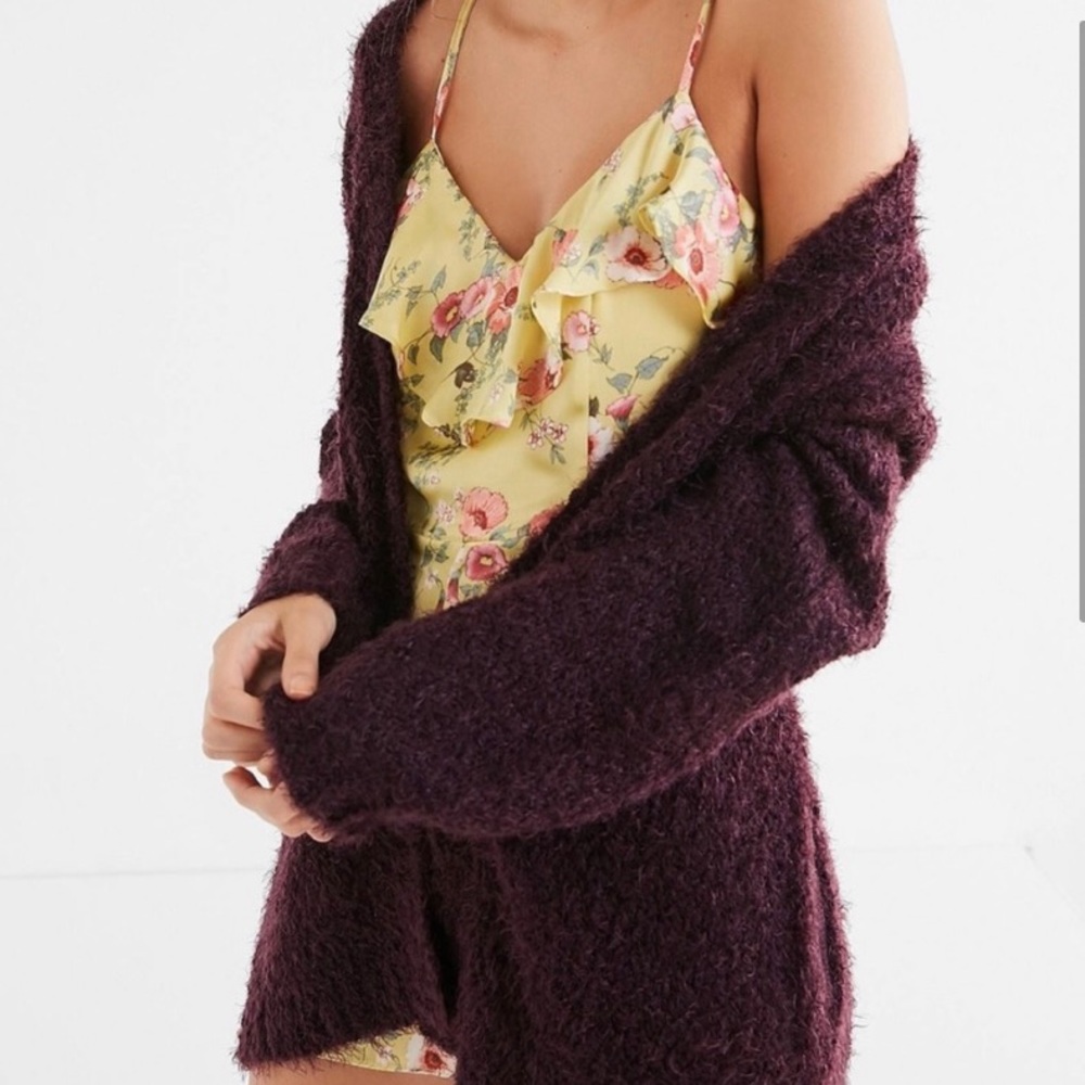 UO Ecote Fuzzy Dark Purple Cardigan